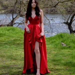 Red silk prom dress